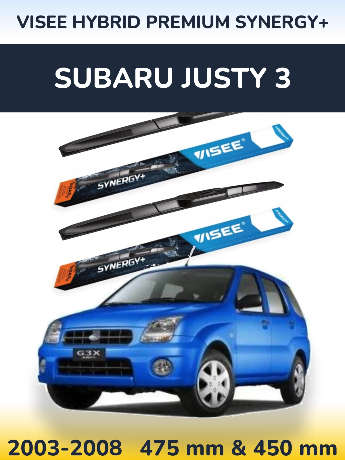 Komplet przednich wycieraczek VISEE HYBRID PREMIUM SYNERGY+ 475 & 450 mm do Subaru Justy 3 2003-2008
