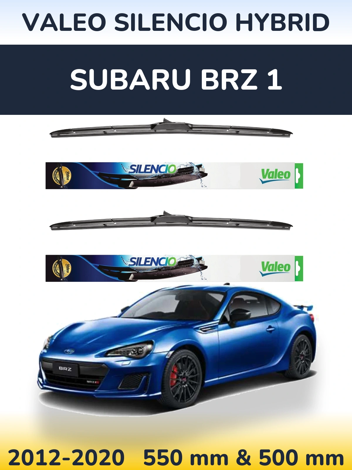 Front wiper blade set Valeo Silencio Hybrid 550 & 500 mm for Subaru BRZ 1 2012-2020