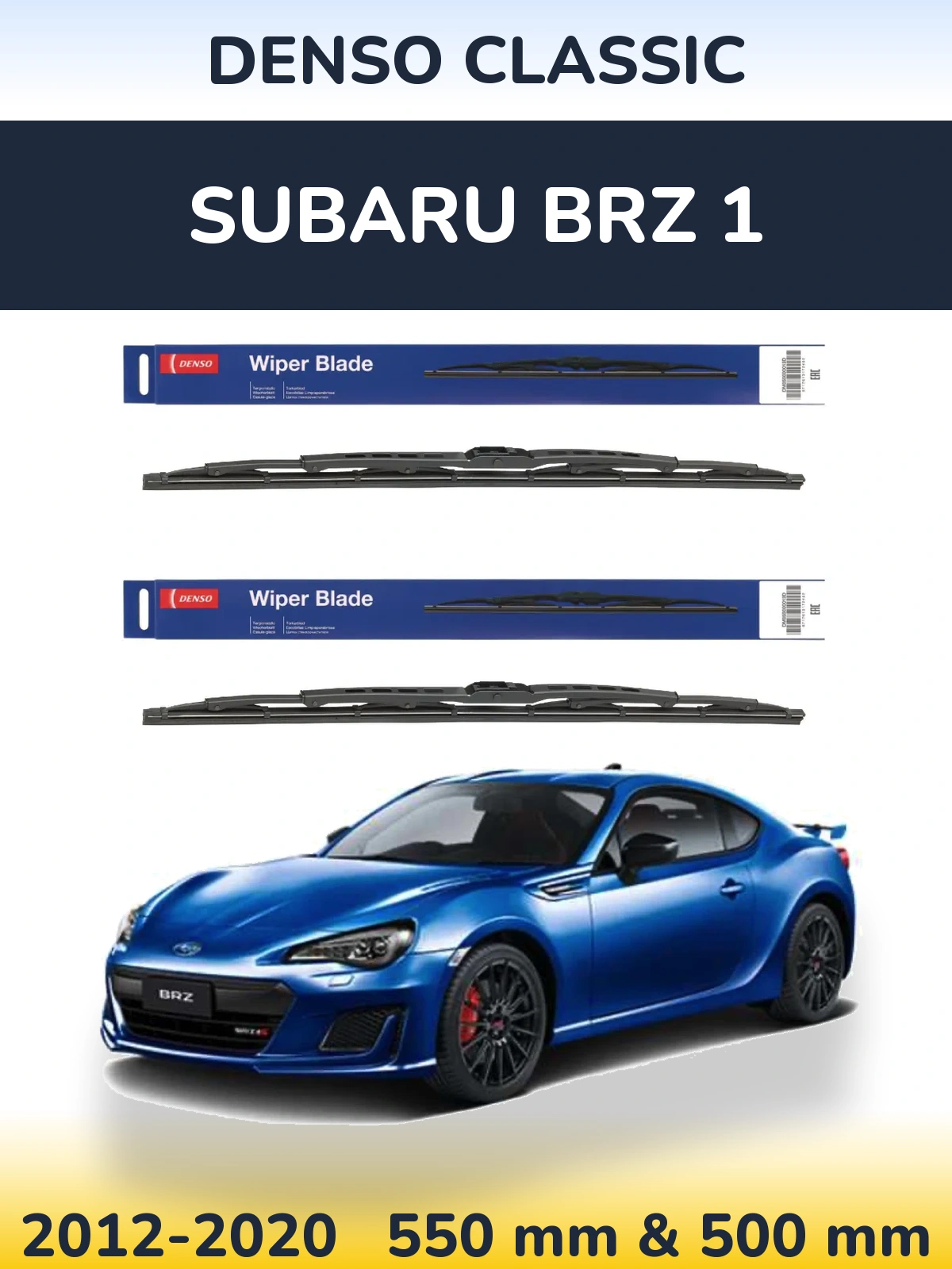 Front wiper blade set Denso Classic 550 & 500 mm for Subaru BRZ 1 2012-2020