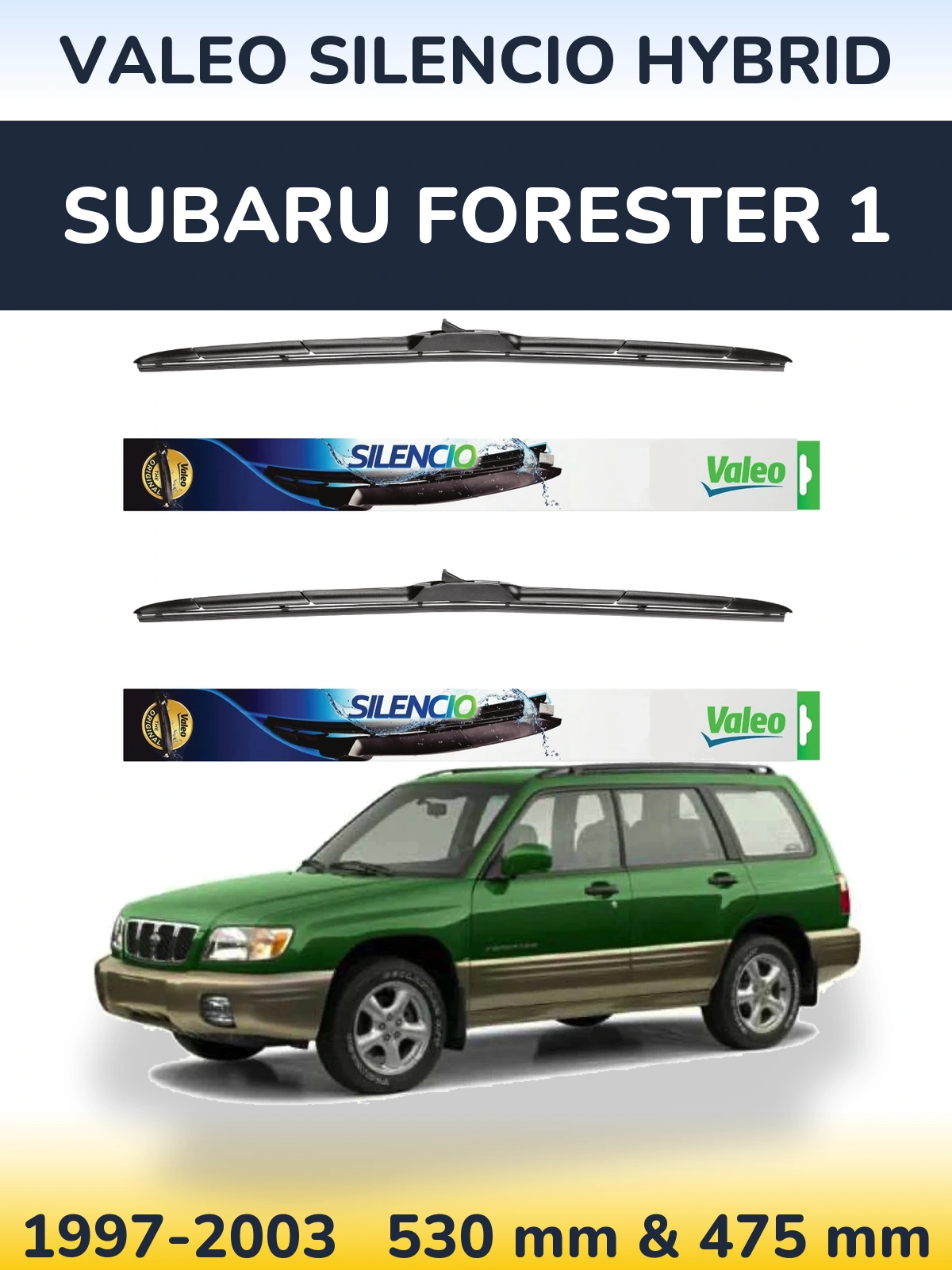 Комплект передних дворников Valeo Silencio Hybrid 530 & 475 мм для Subaru Forester 1 1997-2003