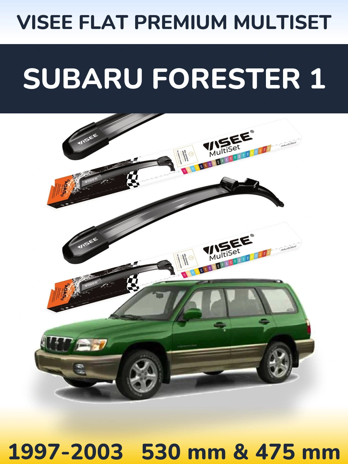 Komplet przednich wycieraczek VISEE FLAT PREMIUM MultiSet 530 & 475 mm do Subaru Forester 1 1997-2003