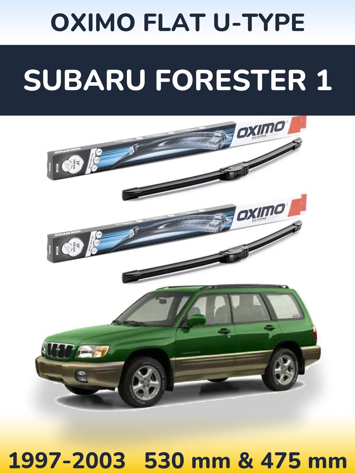 Комплект передних дворников Oximo Flat U-type 530 & 475 мм для Subaru Forester 1 1997-2003