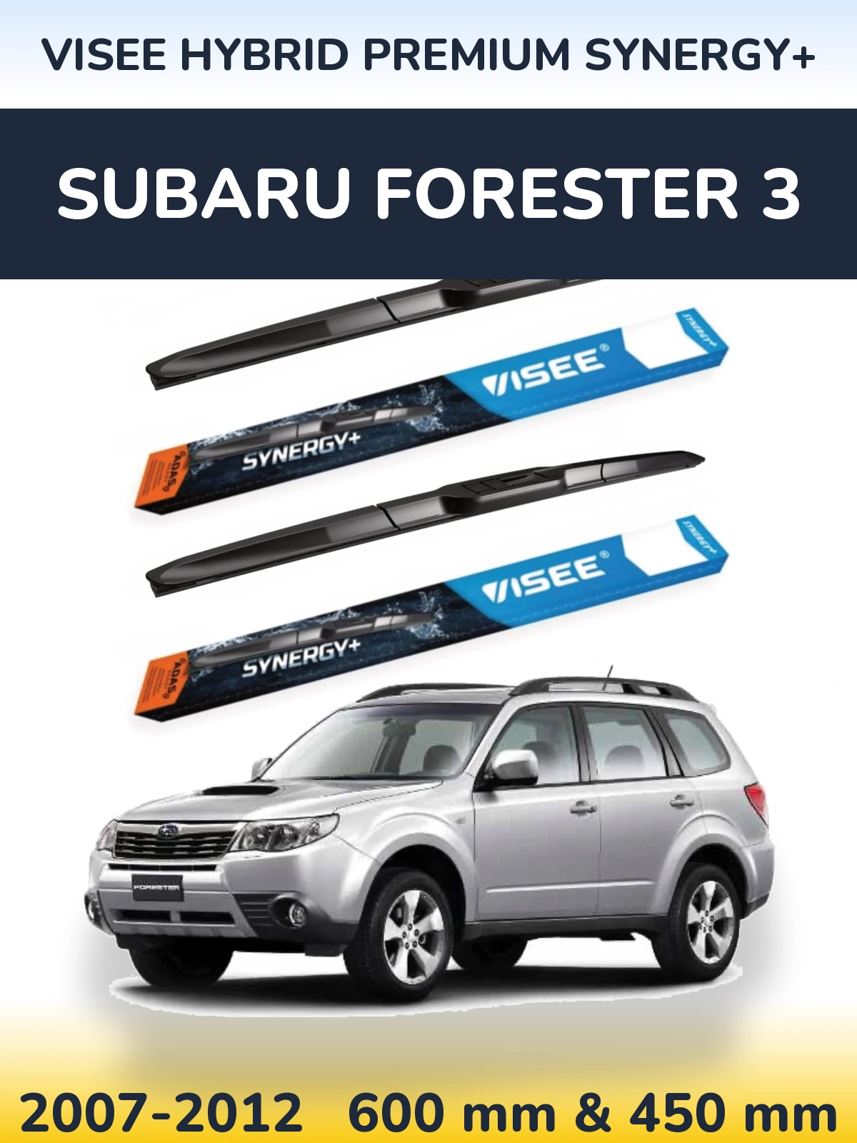Комплект передних дворников VISEE HYBRID PREMIUM SYNERGY+ 600 & 450 мм для Subaru Forester 3 2007-2012