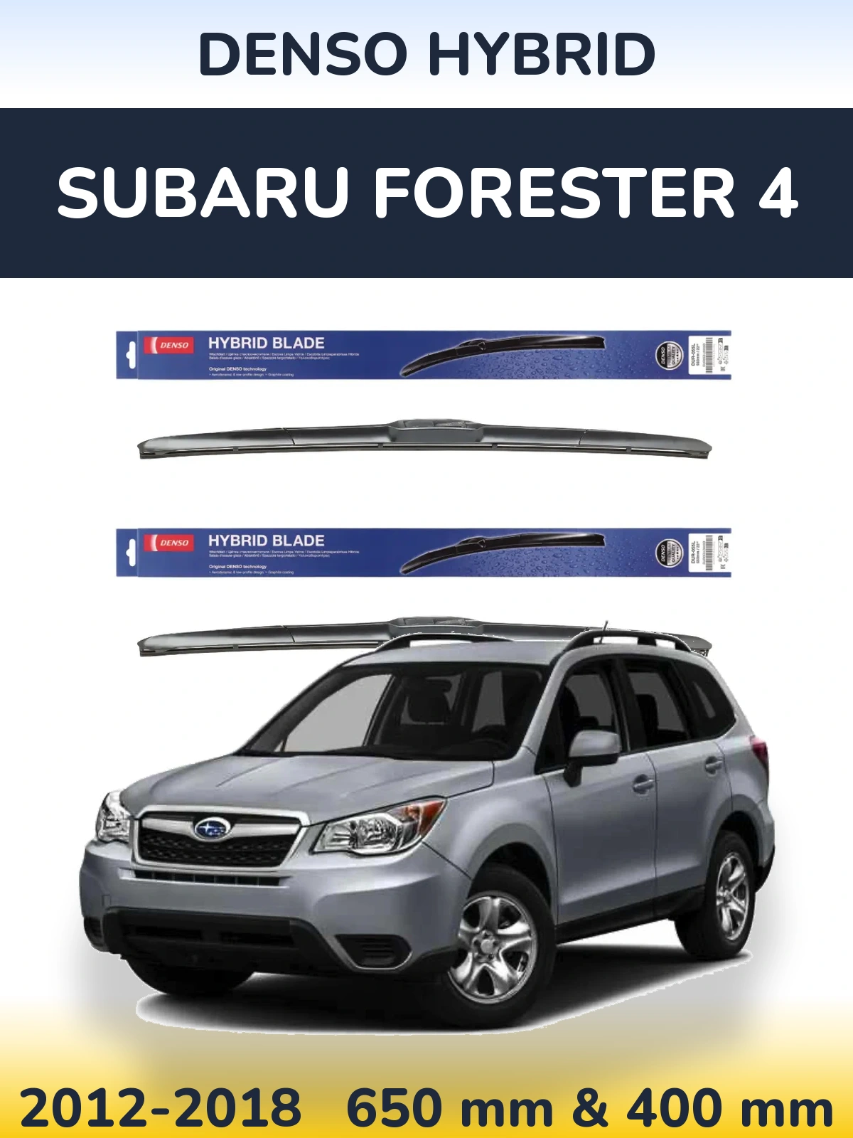 Front wiper blade set Denso Hybrid 650 & 400 mm for Subaru Forester 4 2012-2018