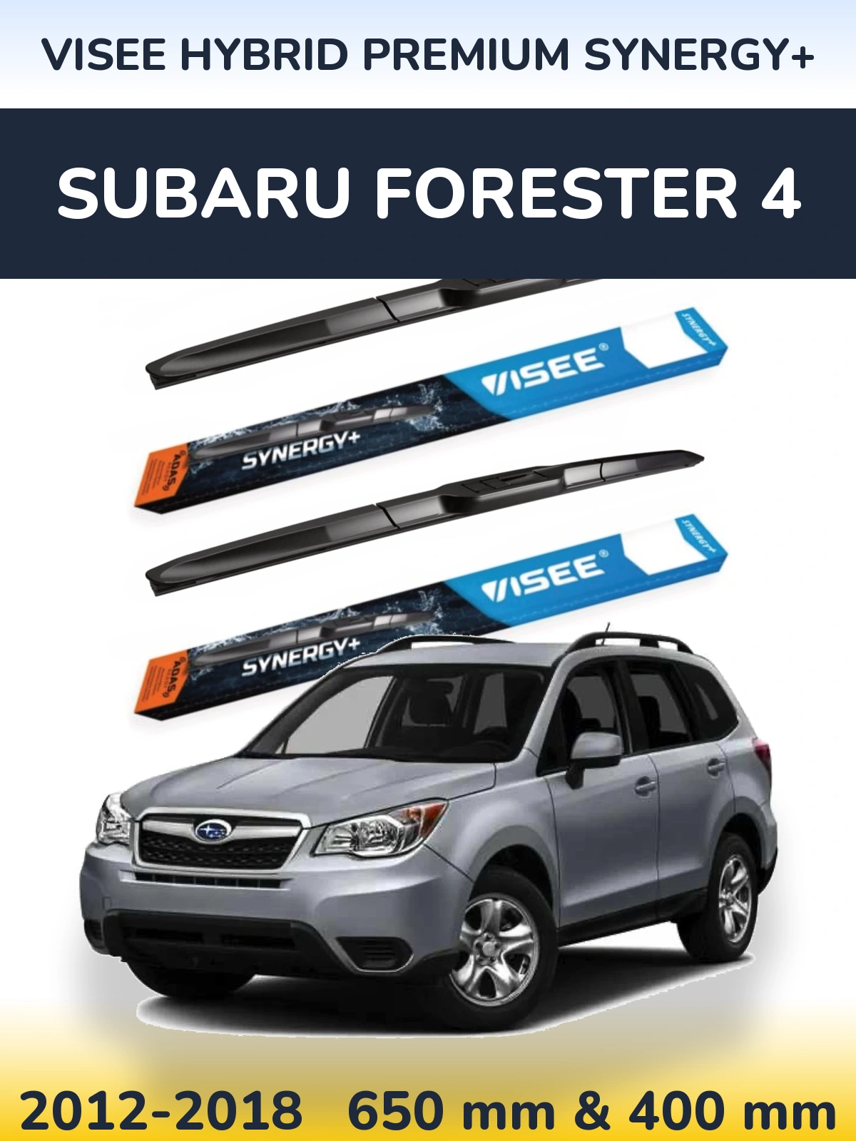 Front wiper blade set VISEE HYBRID PREMIUM SYNERGY+ 650 & 400 mm for Subaru Forester 4 2012-2018