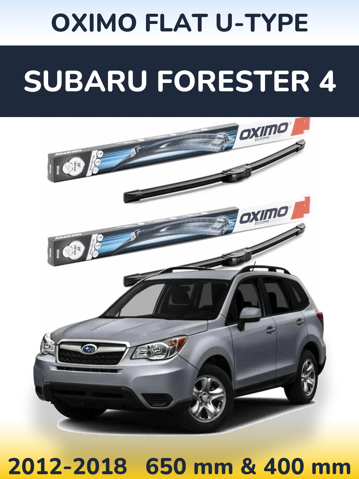 Комплект передних дворников Oximo Flat U-type 650 & 400 мм для Subaru Forester 4 2012-2018