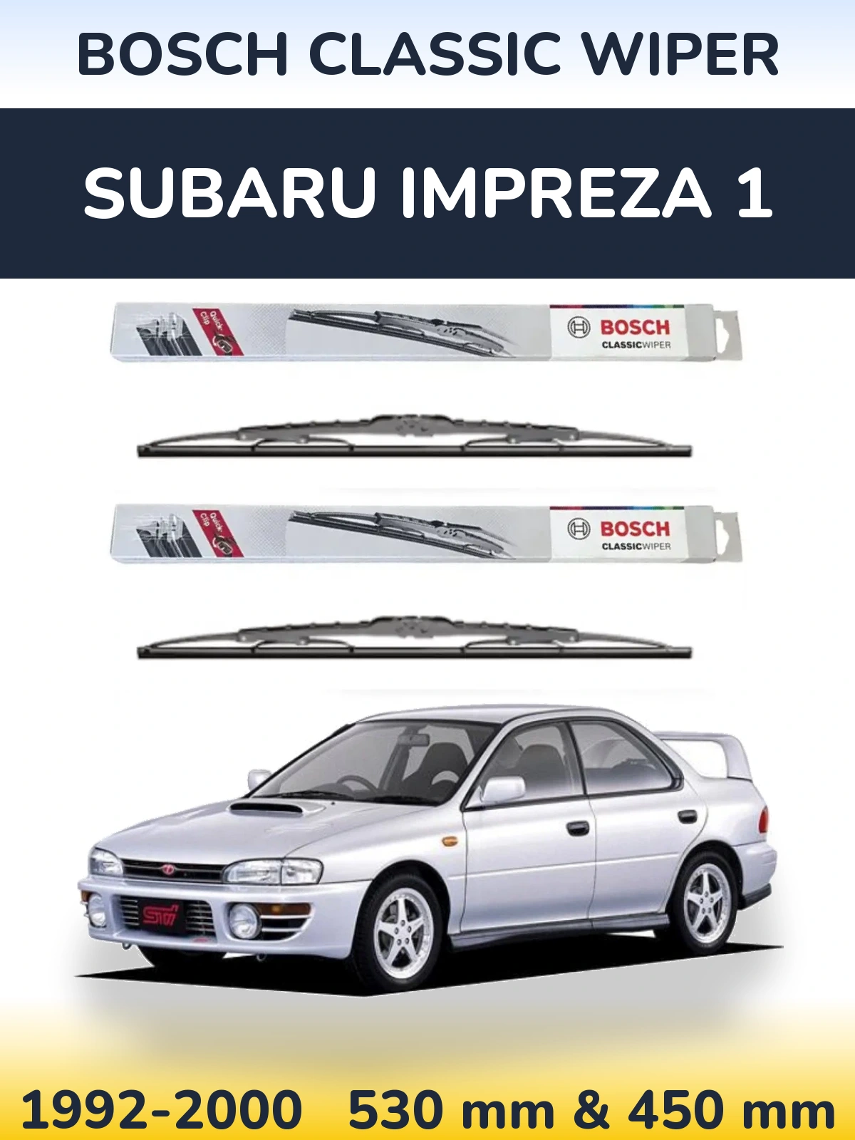 Komplet przednich wycieraczek BOSCH Classic Wiper 530 & 450 mm do Subaru Impreza 1 1992-2000