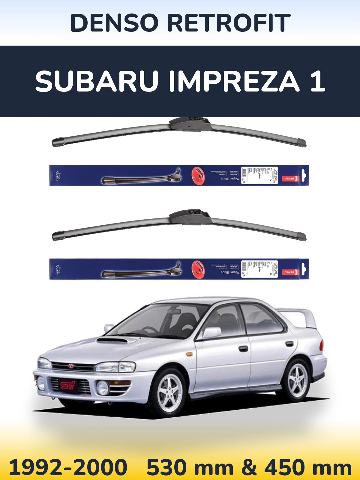 Komplet przednich wycieraczek Denso Retrofit 530 & 450 mm do Subaru Impreza 1 1992-2000