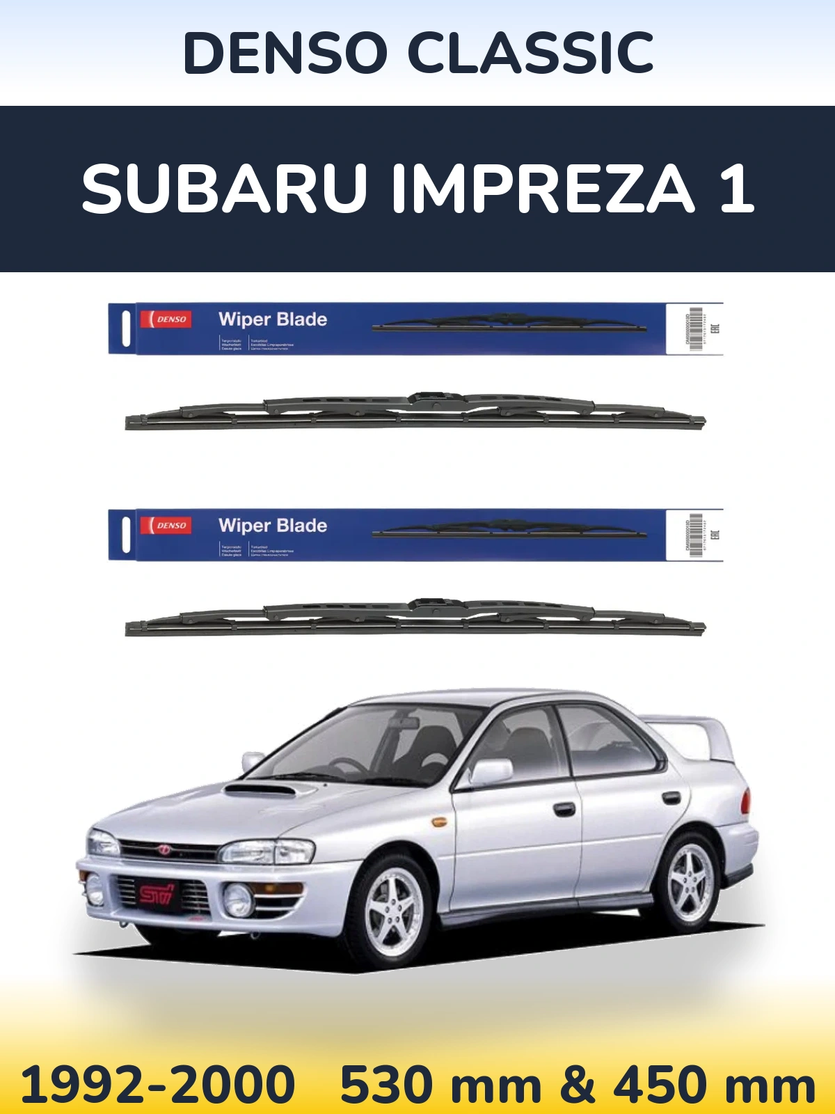 Front wiper blade set Denso Classic 530 & 450 mm for Subaru Impreza 1 1992-2000