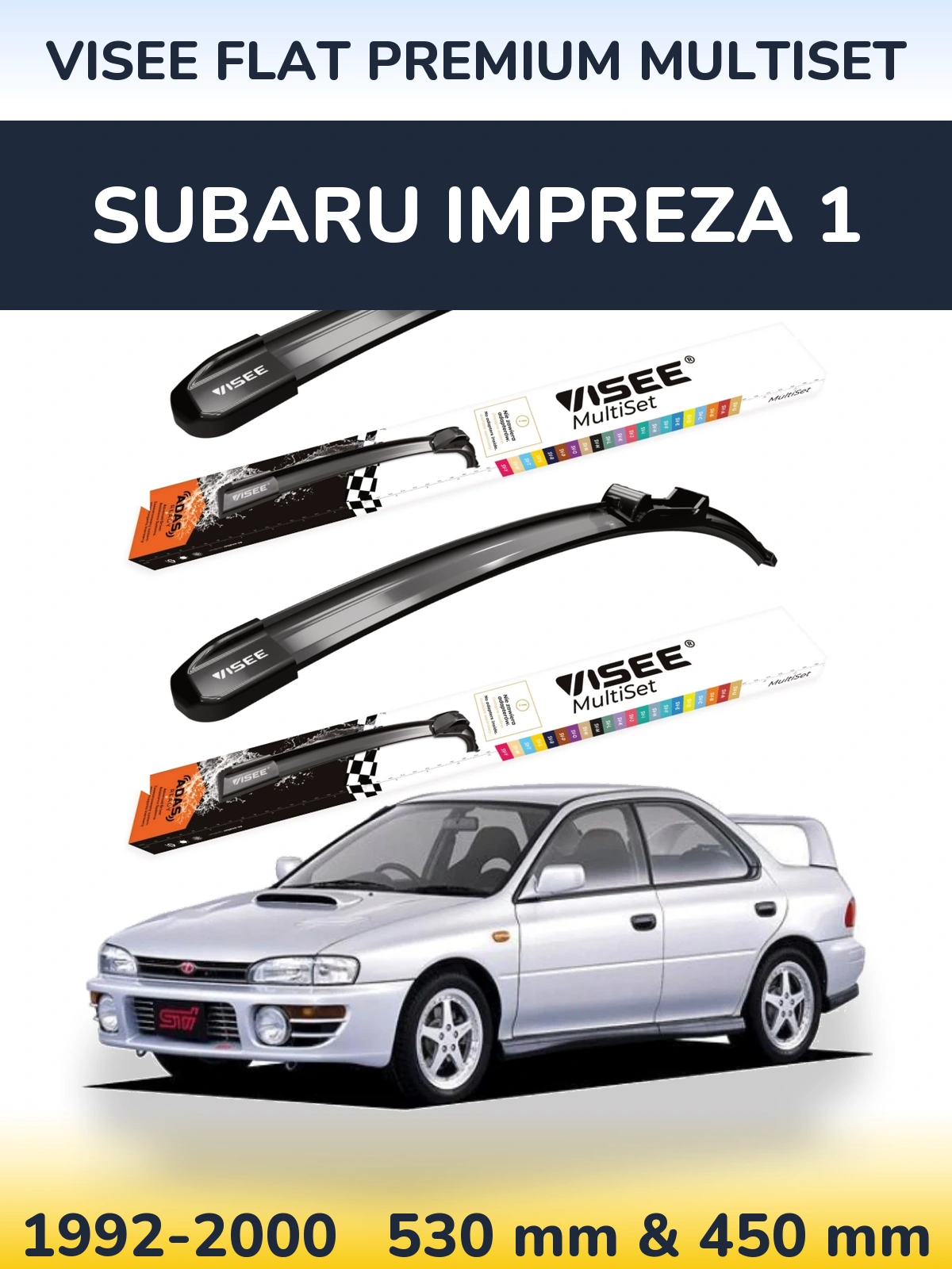 Komplet przednich wycieraczek VISEE FLAT PREMIUM MultiSet 530 & 450 mm do Subaru Impreza 1 1992-2000