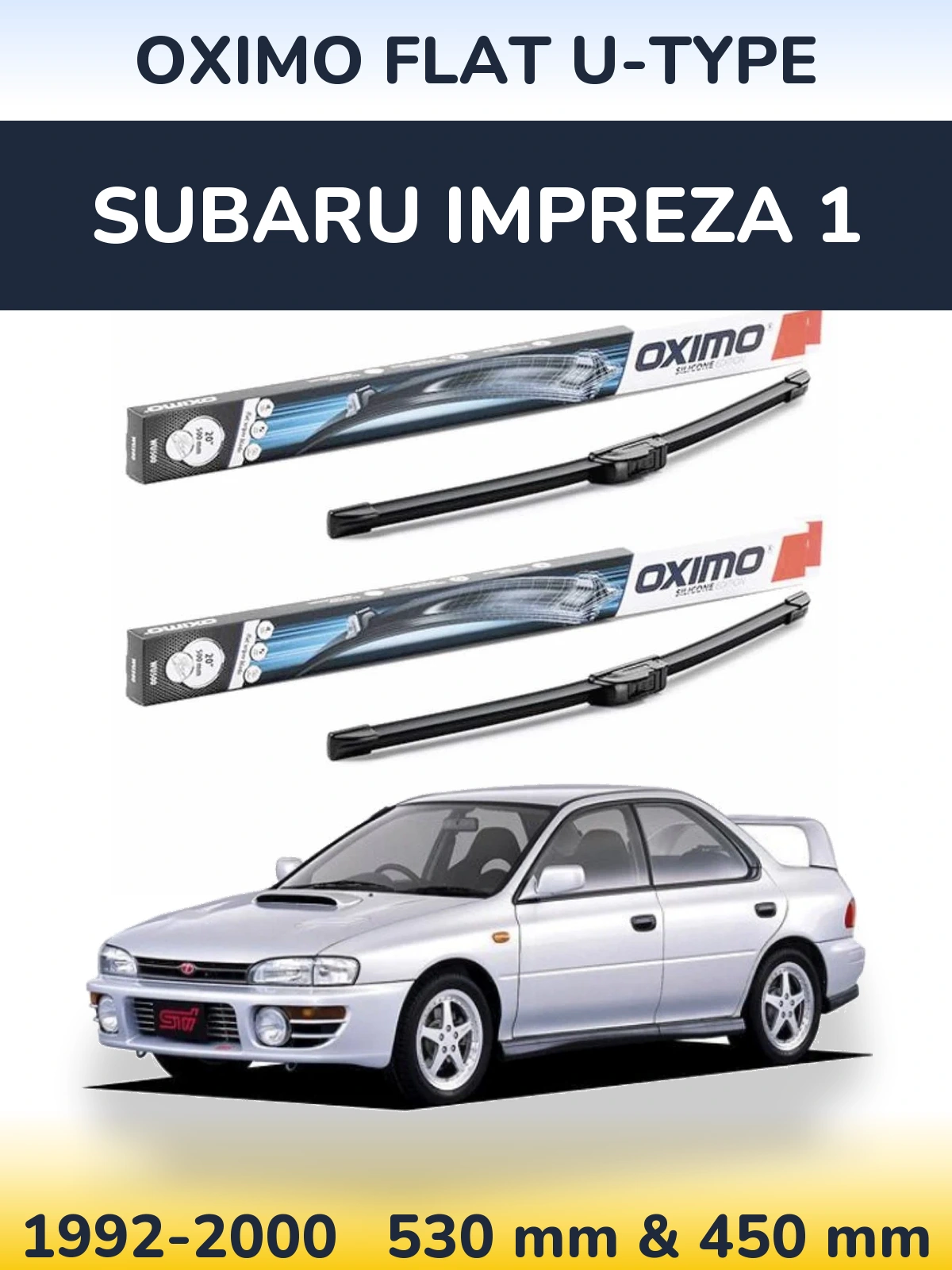 Front wiper blade set Oximo Flat U-type 530 & 450 mm for Subaru Impreza 1 1992-2000