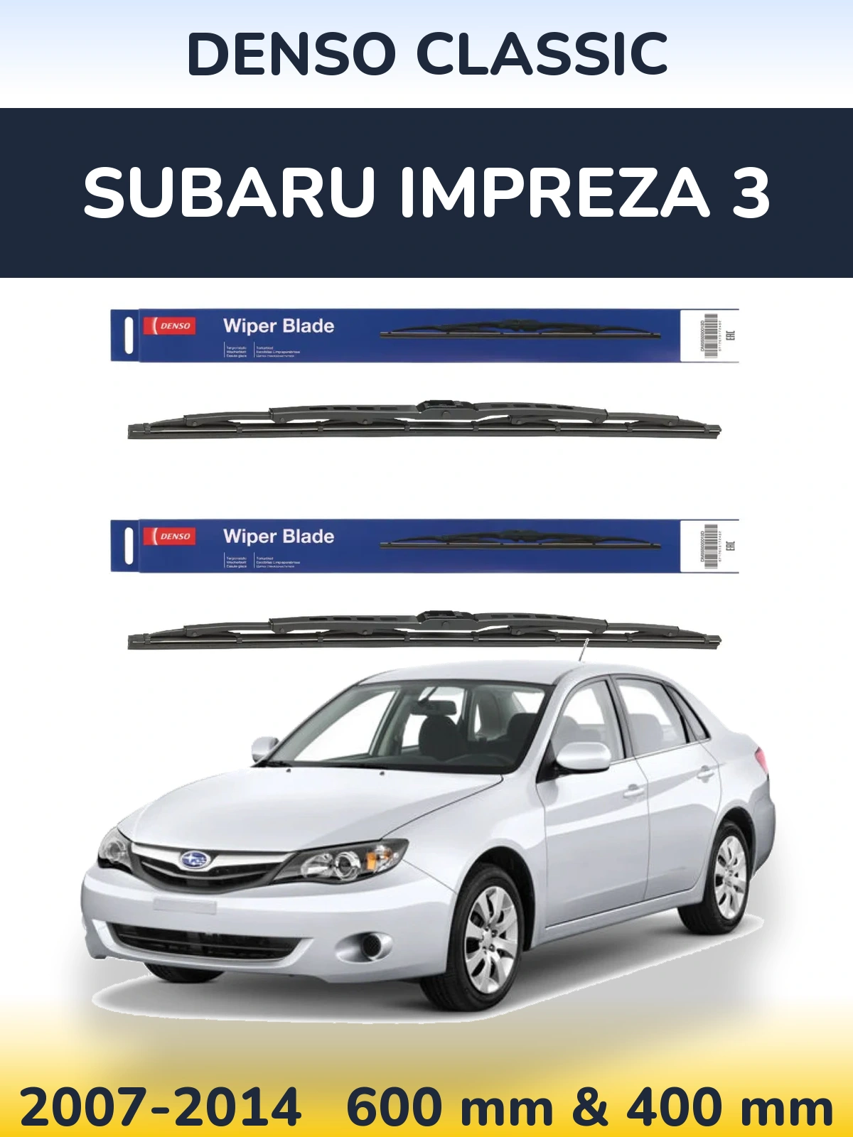 Komplet przednich wycieraczek Denso Classic 600 & 400 mm do Subaru Impreza 3 2007-2014