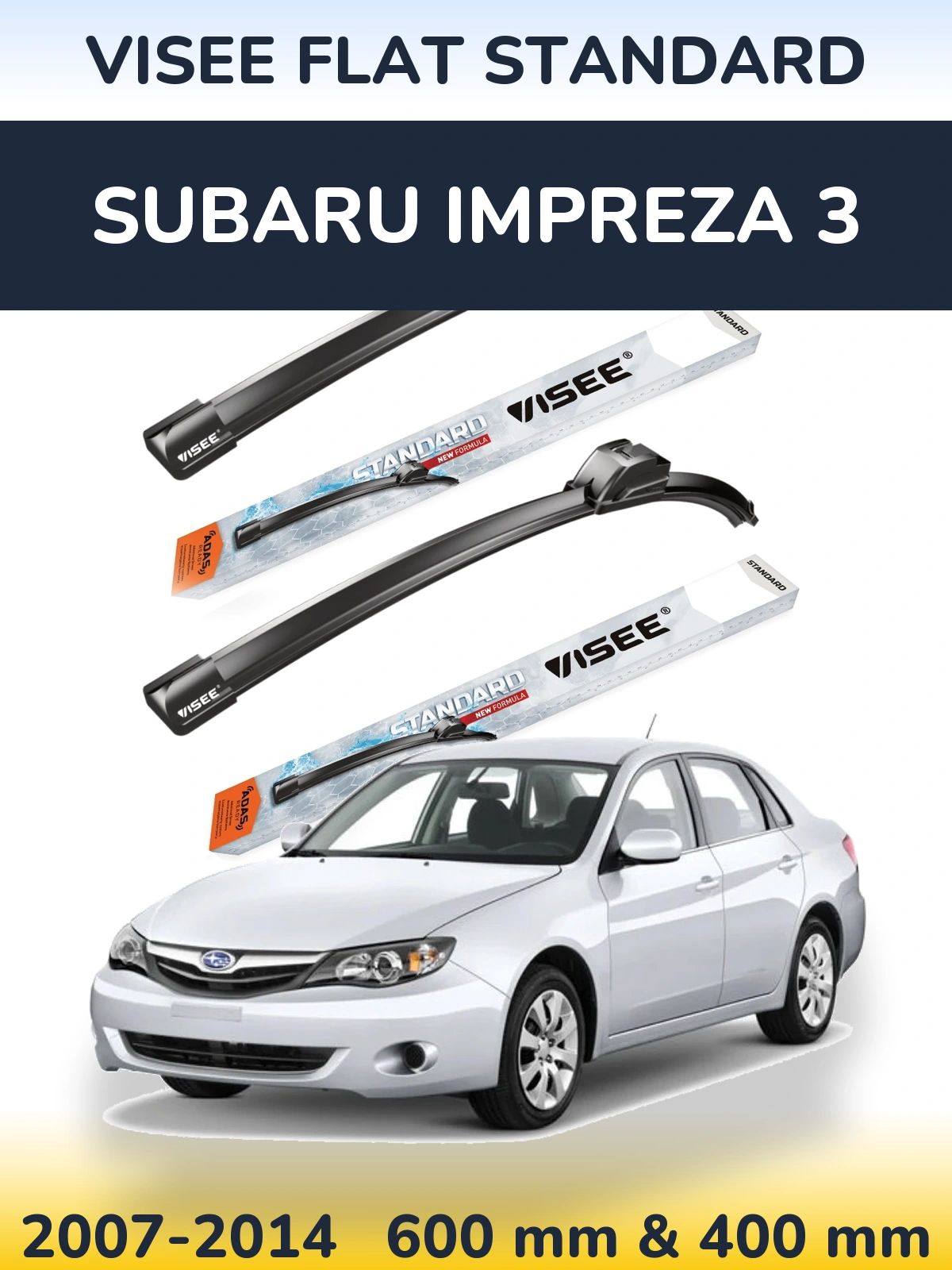 Komplet przednich wycieraczek VISEE FLAT STANDARD 600 & 400 mm do Subaru Impreza 3 2007-2014
