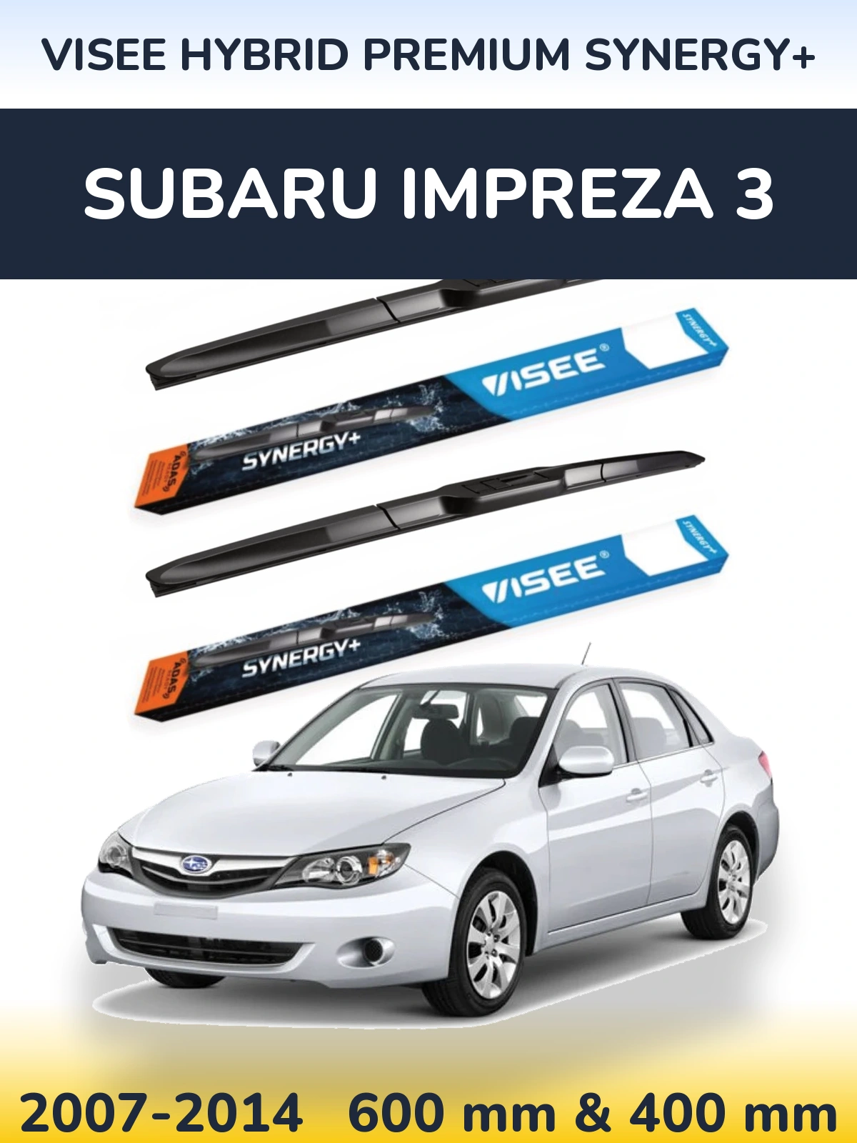 Комплект передних дворников VISEE HYBRID PREMIUM SYNERGY+ 600 & 400 мм для Subaru Impreza 3 2007-2014