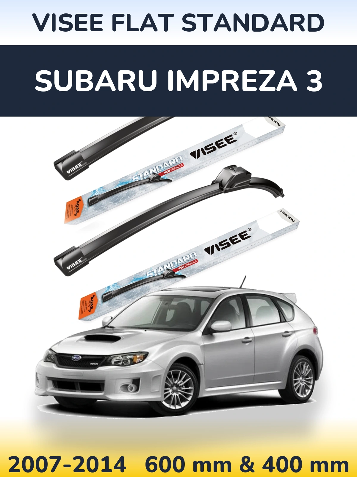 Front wiper blade set VISEE FLAT STANDARD 600 & 400 mm for Subaru Impreza 3 2007-2014