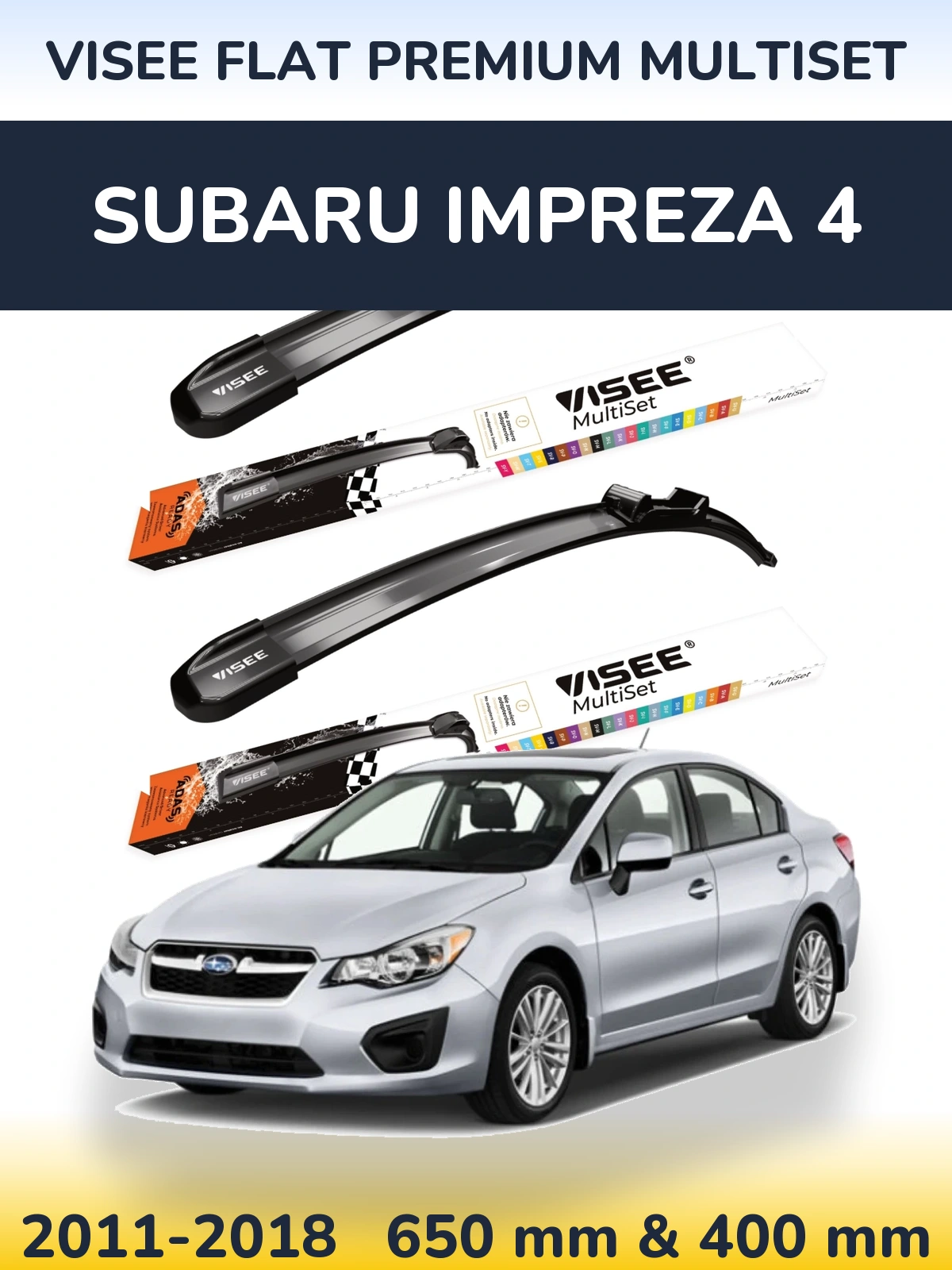 Komplet przednich wycieraczek VISEE FLAT PREMIUM MultiSet 650 & 400 mm do Subaru Impreza 4 2011-2018
