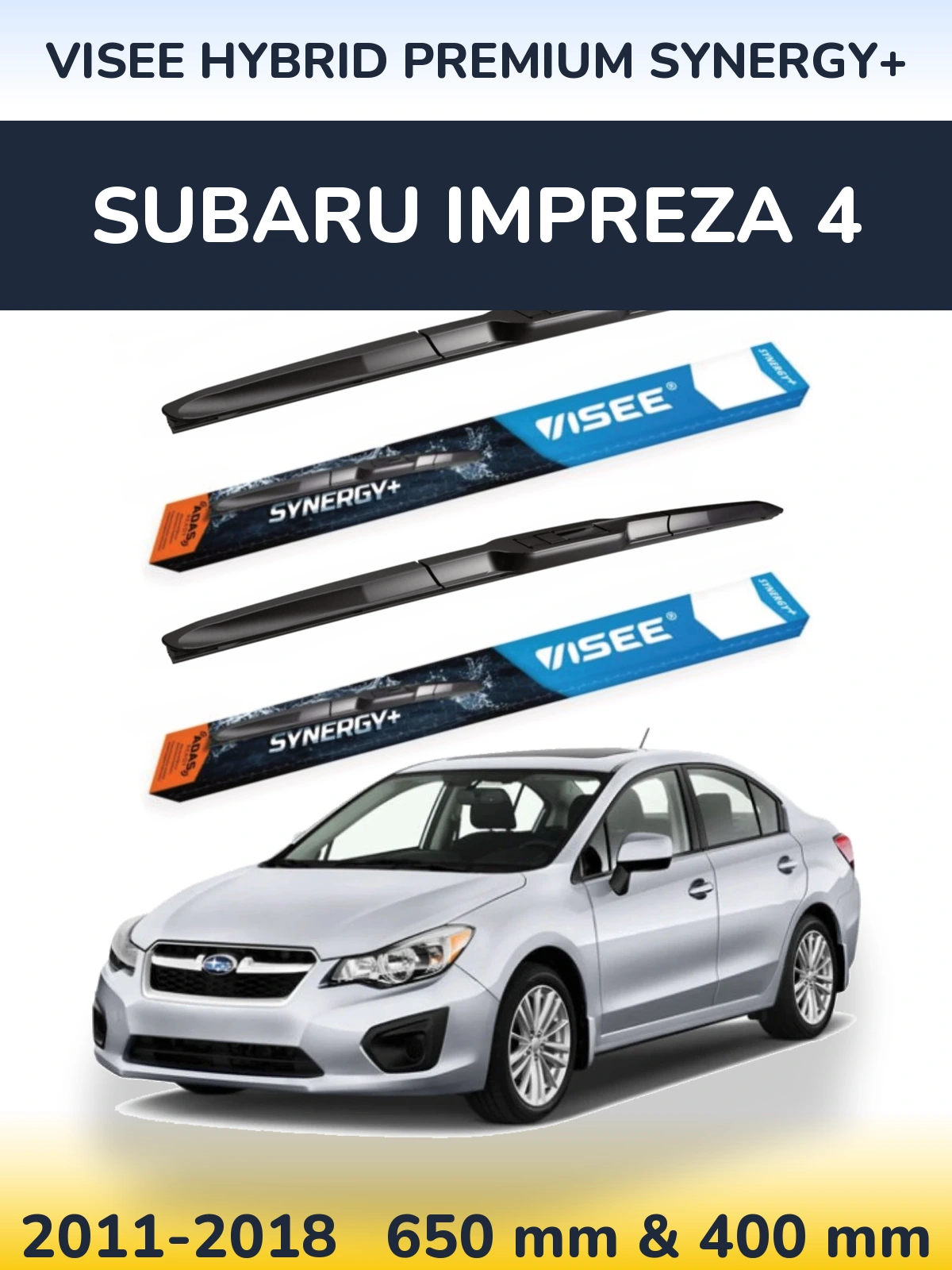 Комплект передних дворников VISEE HYBRID PREMIUM SYNERGY+ 650 & 400 мм для Subaru Impreza 4 2011-2018