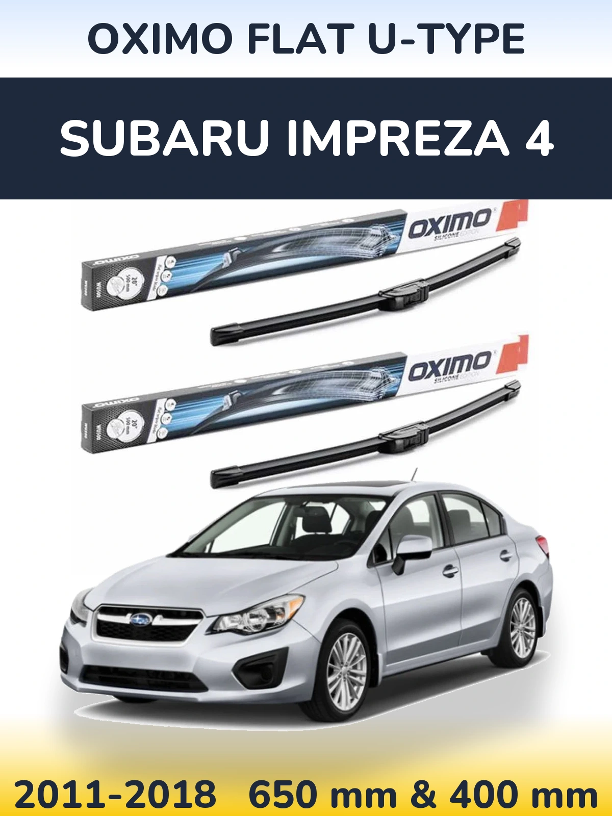 Комплект передних дворников Oximo Flat U-type 650 & 400 мм для Subaru Impreza 4 2011-2018