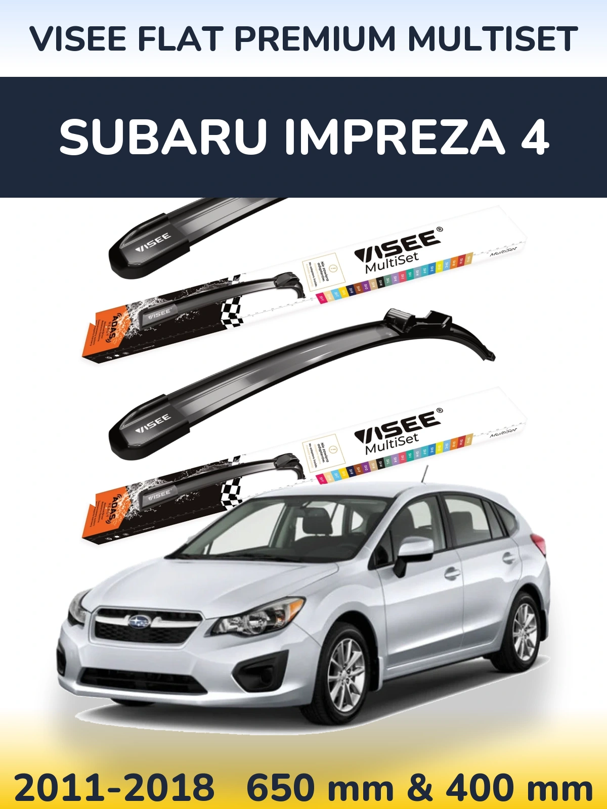 Komplet przednich wycieraczek VISEE FLAT PREMIUM MultiSet 650 & 400 mm do Subaru Impreza 4 2011-2018