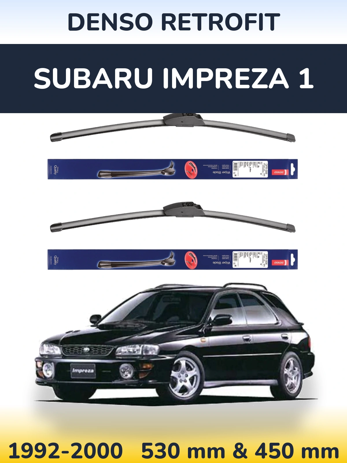 Komplet przednich wycieraczek Denso Retrofit 530 & 450 mm do Subaru Impreza 1 1992-2000