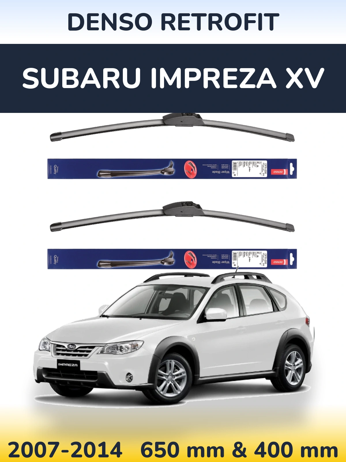 Front wiper blade set Denso Retrofit 650 & 400 mm for Subaru Impreza XV 2007-2014