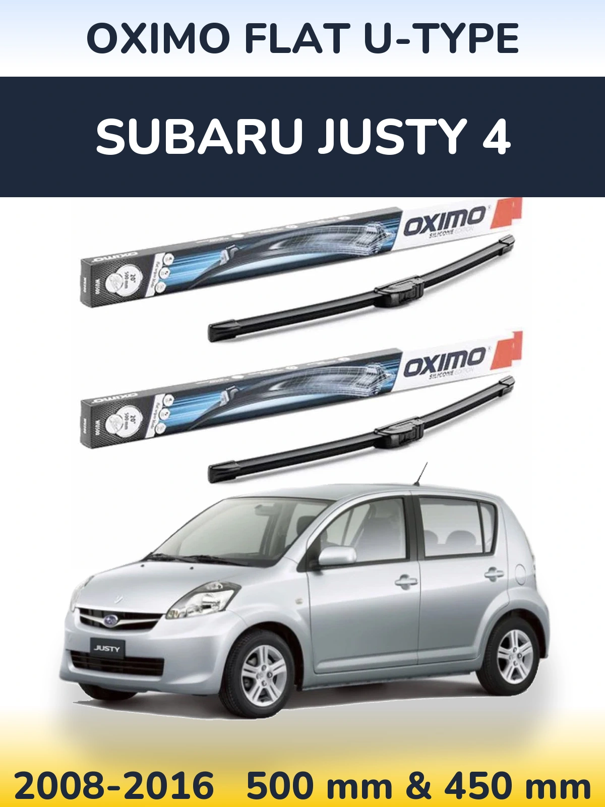 Komplet przednich wycieraczek Oximo Flat U-type 500 & 450 mm do Subaru Justy 4 2008-2016