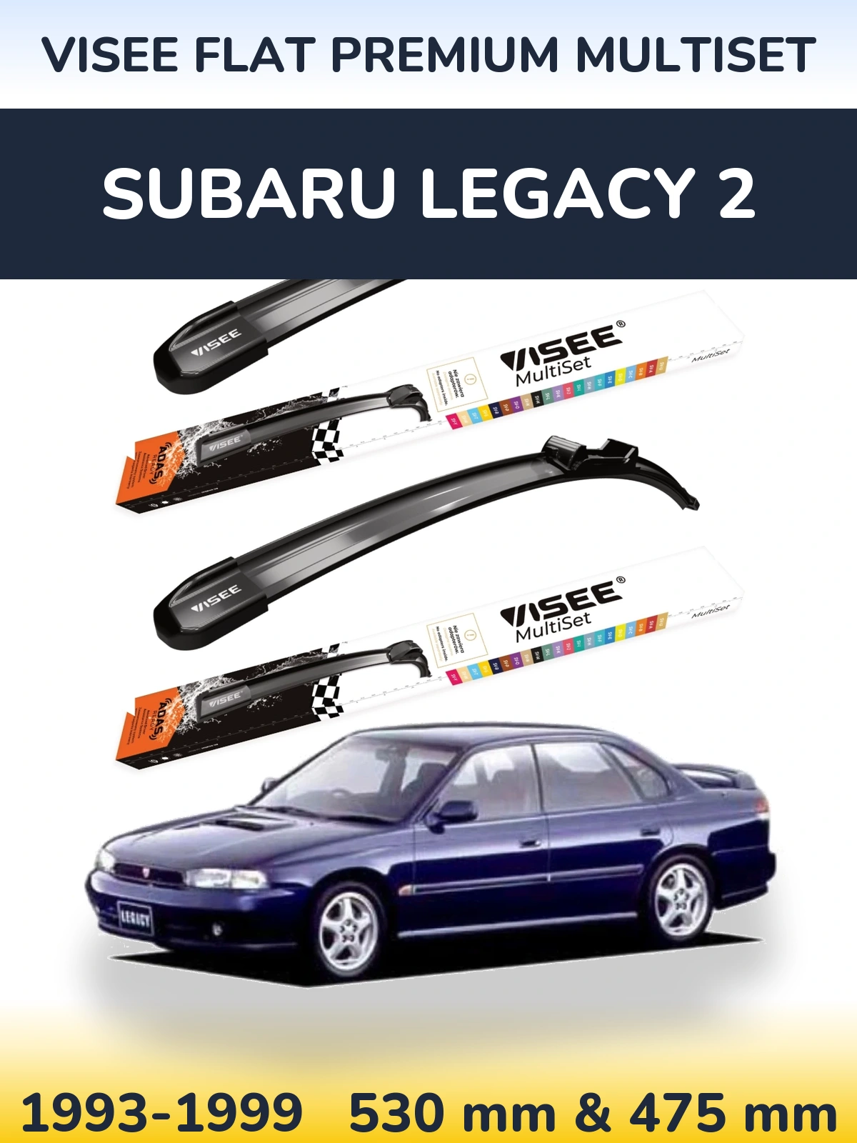 Komplet przednich wycieraczek VISEE FLAT PREMIUM MultiSet 530 & 475 mm do Subaru Legacy 2 1993-1999