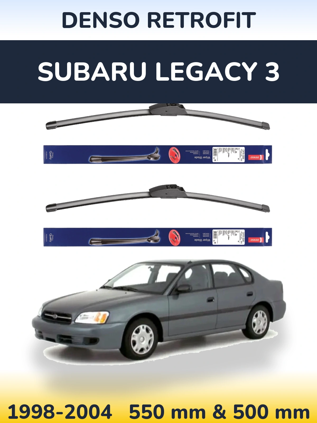 Front wiper blade set Denso Retrofit 550 & 500 mm for Subaru Legacy 3 1998-2004