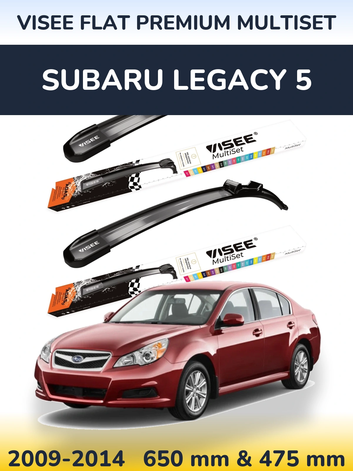 Komplet przednich wycieraczek VISEE FLAT PREMIUM MultiSet 650 & 475 mm do Subaru Legacy 5 2009-2014