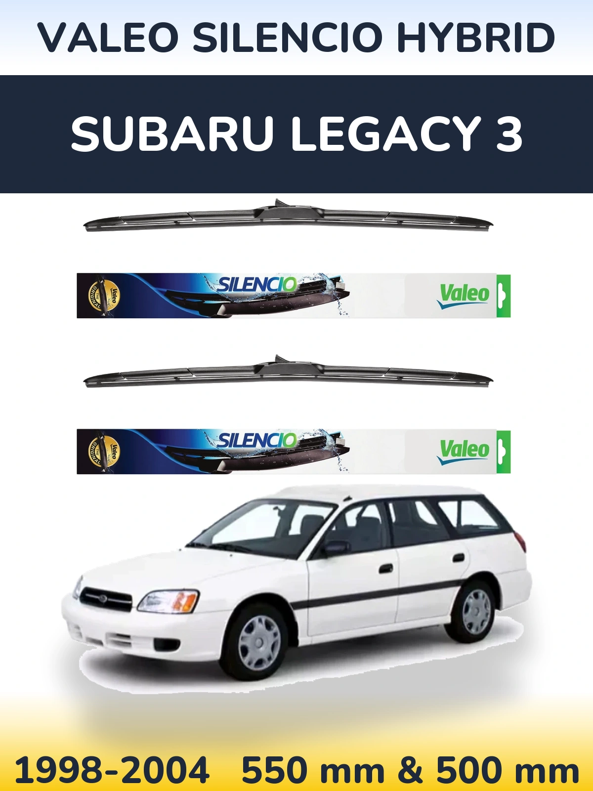 Front wiper blade set Valeo Silencio Hybrid 550 & 500 mm for Subaru Legacy 3 1998-2004