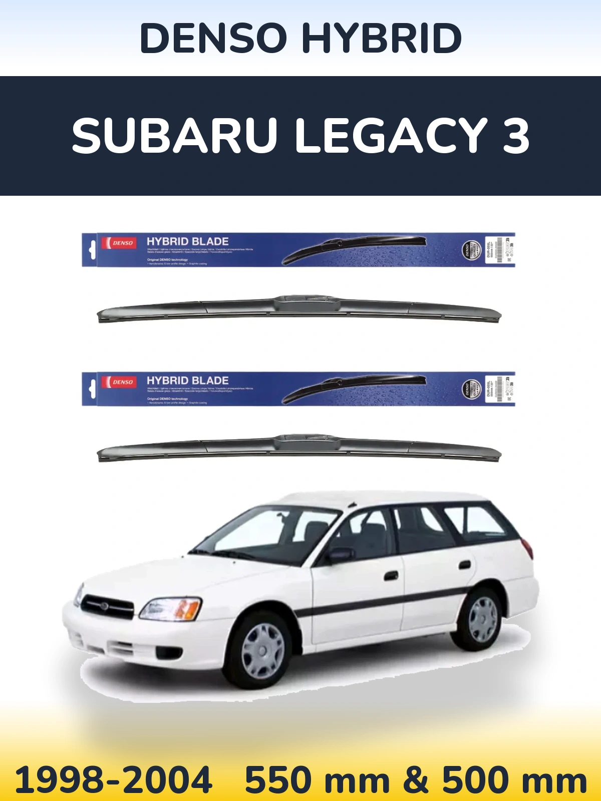 Komplet przednich wycieraczek Denso Hybrid 550 & 500 mm do Subaru Legacy 3 1998-2004
