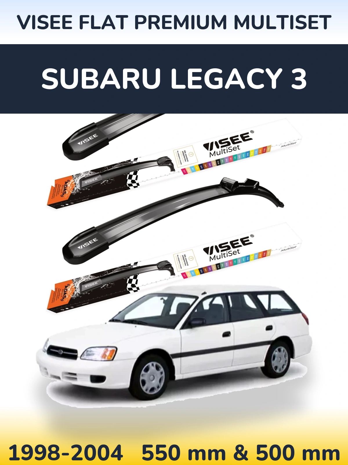 Komplet przednich wycieraczek VISEE FLAT PREMIUM MultiSet 550 & 500 mm do Subaru Legacy 3 1998-2004