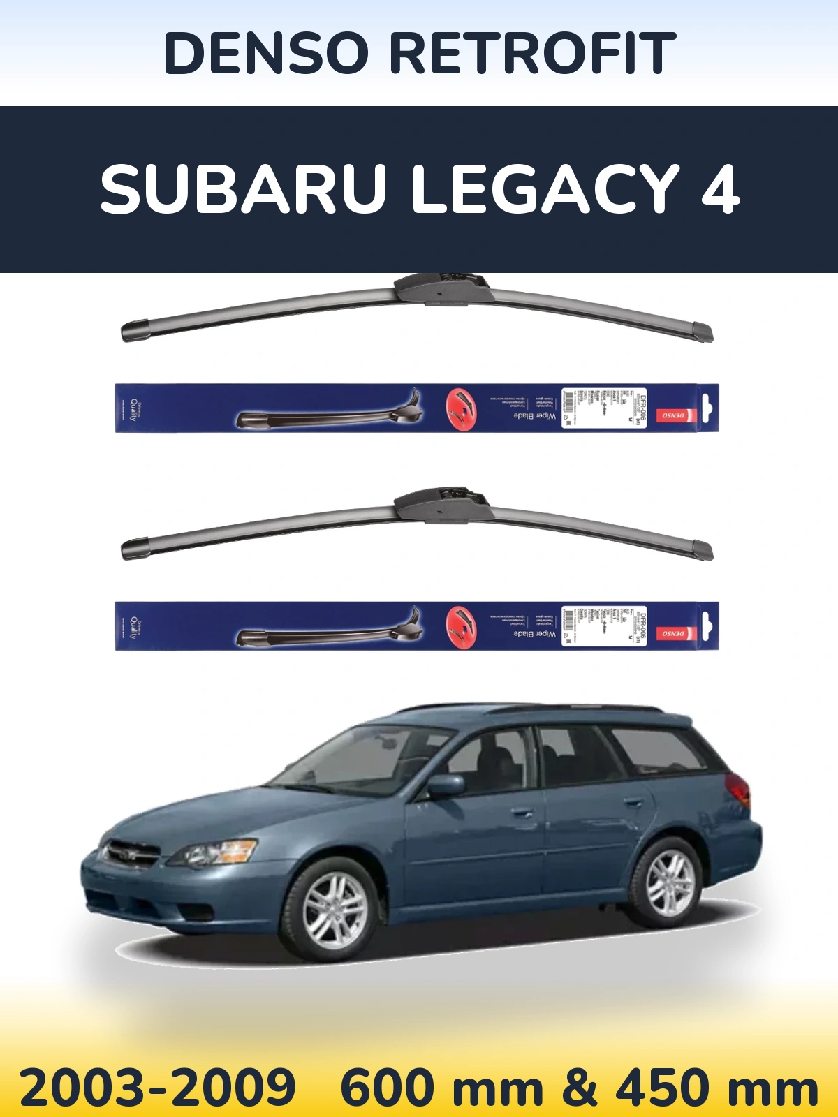 Front wiper blade set Denso Retrofit 600 & 450 mm for Subaru Legacy 4 2003-2009