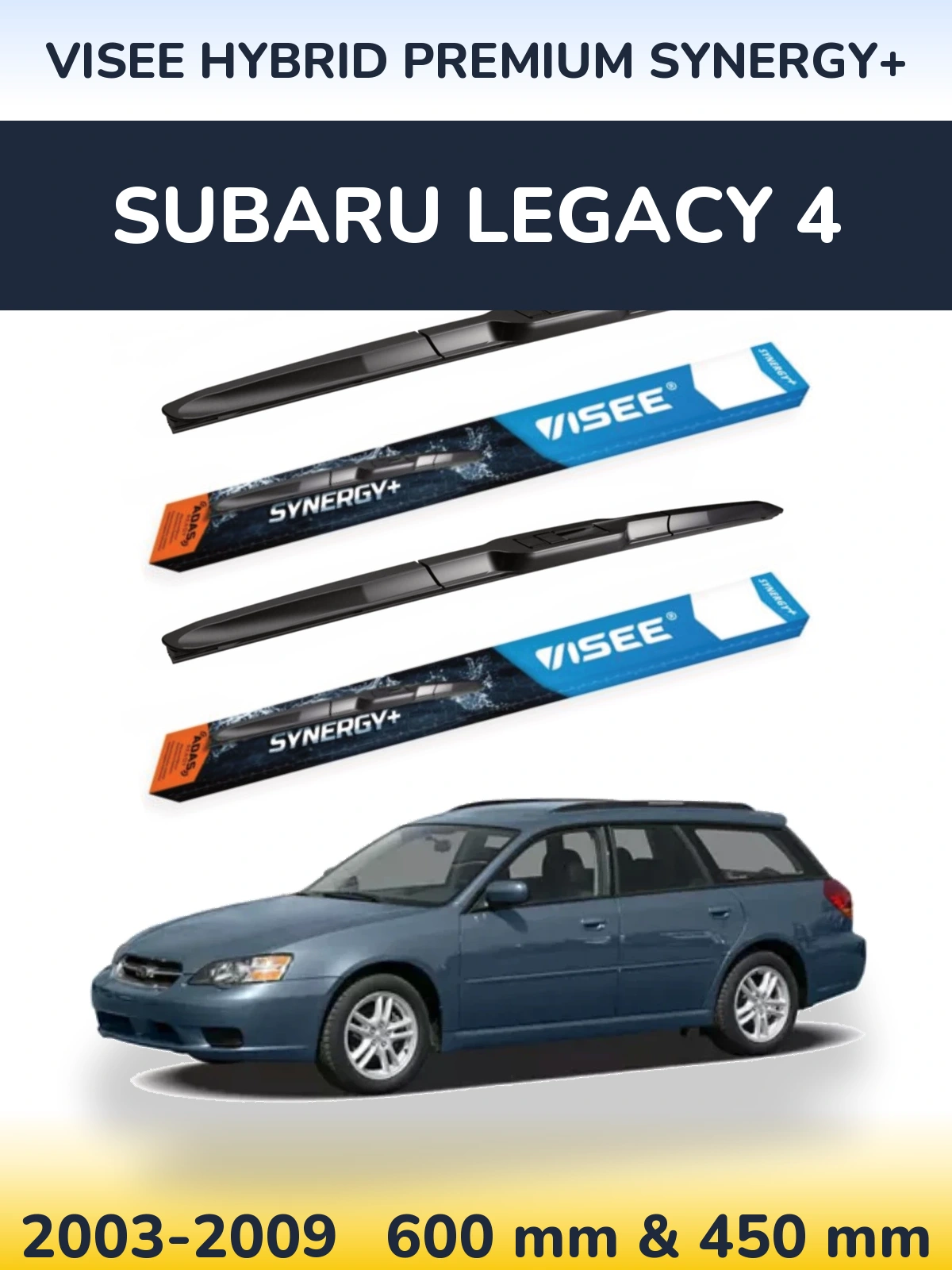 Front wiper blade set VISEE HYBRID PREMIUM SYNERGY+ 600 & 450 mm for Subaru Legacy 4 2003-2009