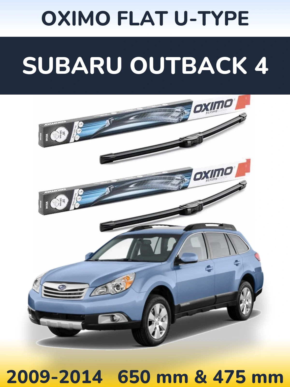 Комплект передних дворников Oximo Flat U-type 650 & 475 мм для Subaru Outback 4 2009-2014