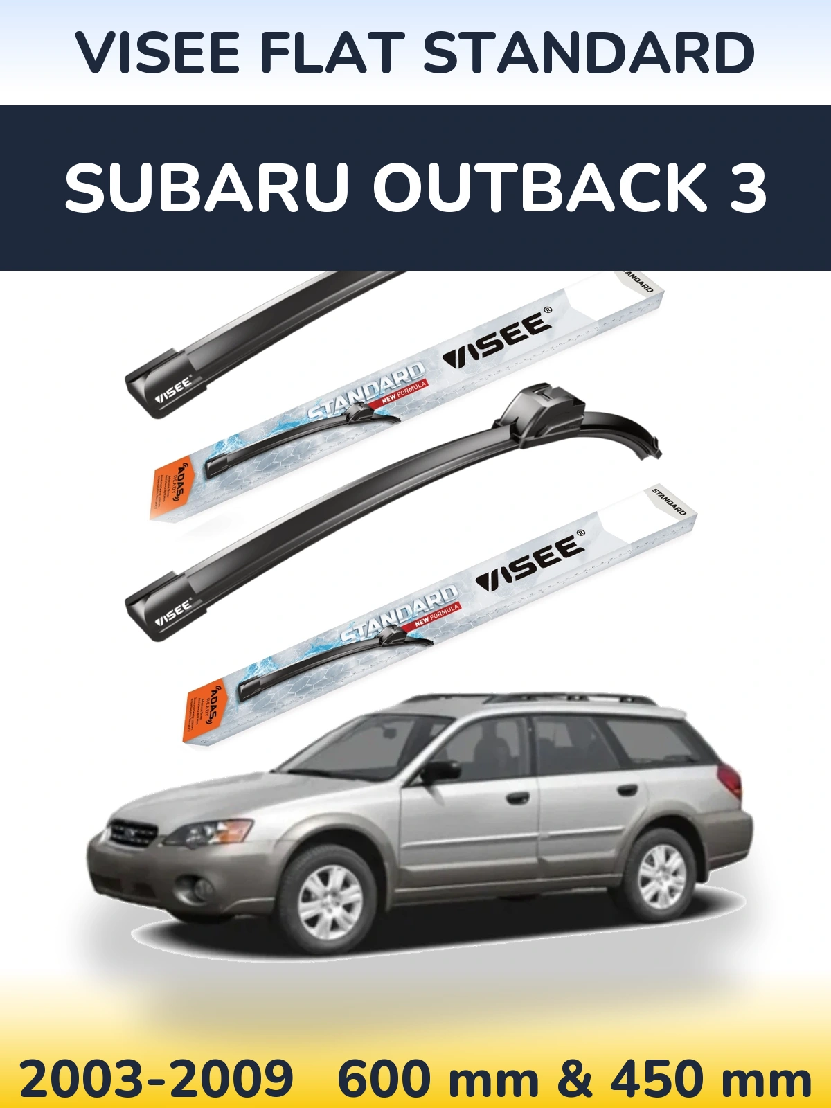 Комплект передних дворников VISEE FLAT STANDARD 600 & 450 мм для Subaru Outback 3 2003-2009