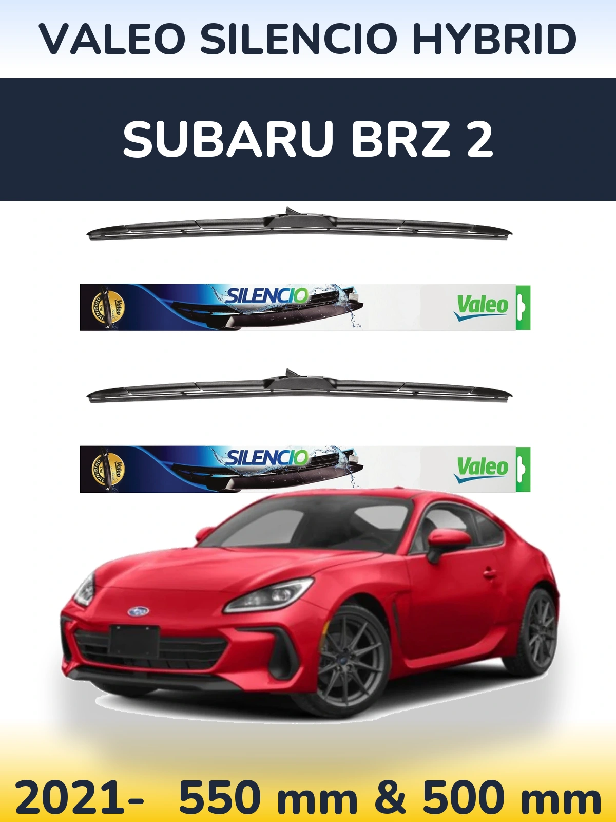 Komplet przednich wycieraczek Valeo Silencio Hybrid 550 & 500 mm do Subaru BRZ 2 2021-2026
