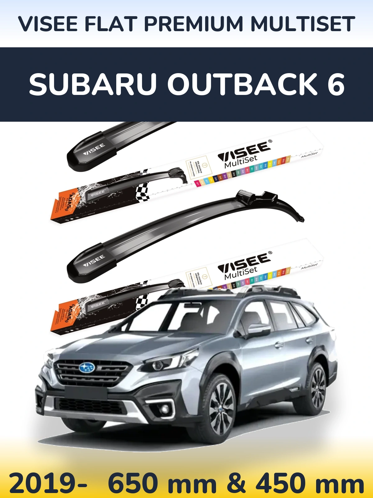 Komplet przednich wycieraczek VISEE FLAT PREMIUM MultiSet 650 & 450 mm do Subaru Outback 6 2019-2026
