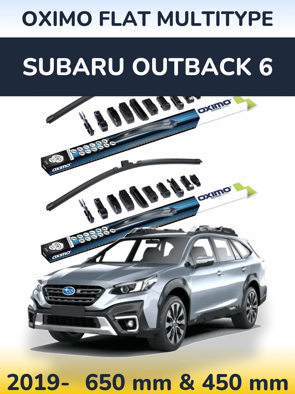 Front wiper blade set Oximo Flat MultiTypee 650 & 450 mm for Subaru Outback 6 2019-2026