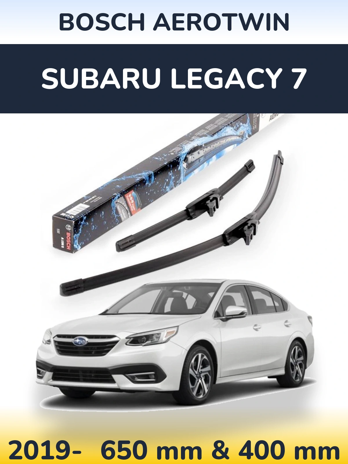 Комплект передних дворников BOSCH AeroTwin 650 & 400 мм для Subaru Legacy 7 2019-2026