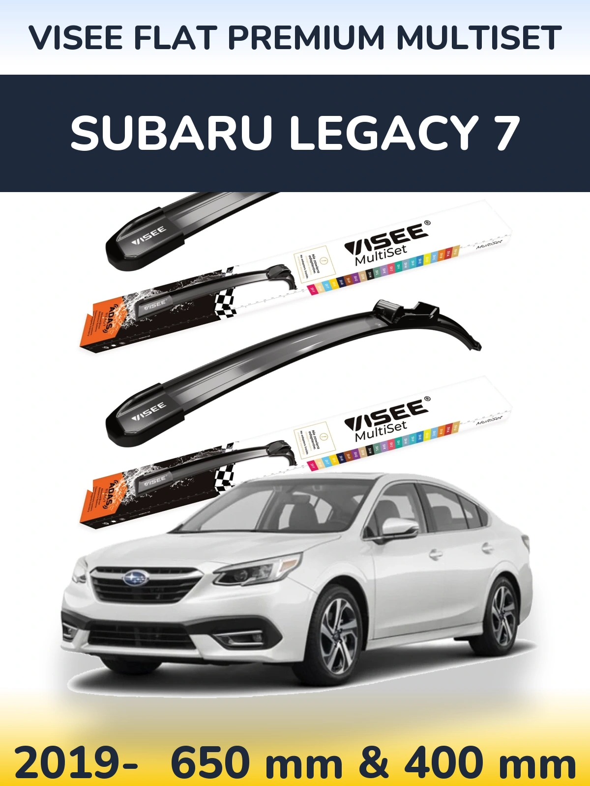 Komplet przednich wycieraczek VISEE FLAT PREMIUM MultiSet 650 & 400 mm do Subaru Legacy 7 2019-2026