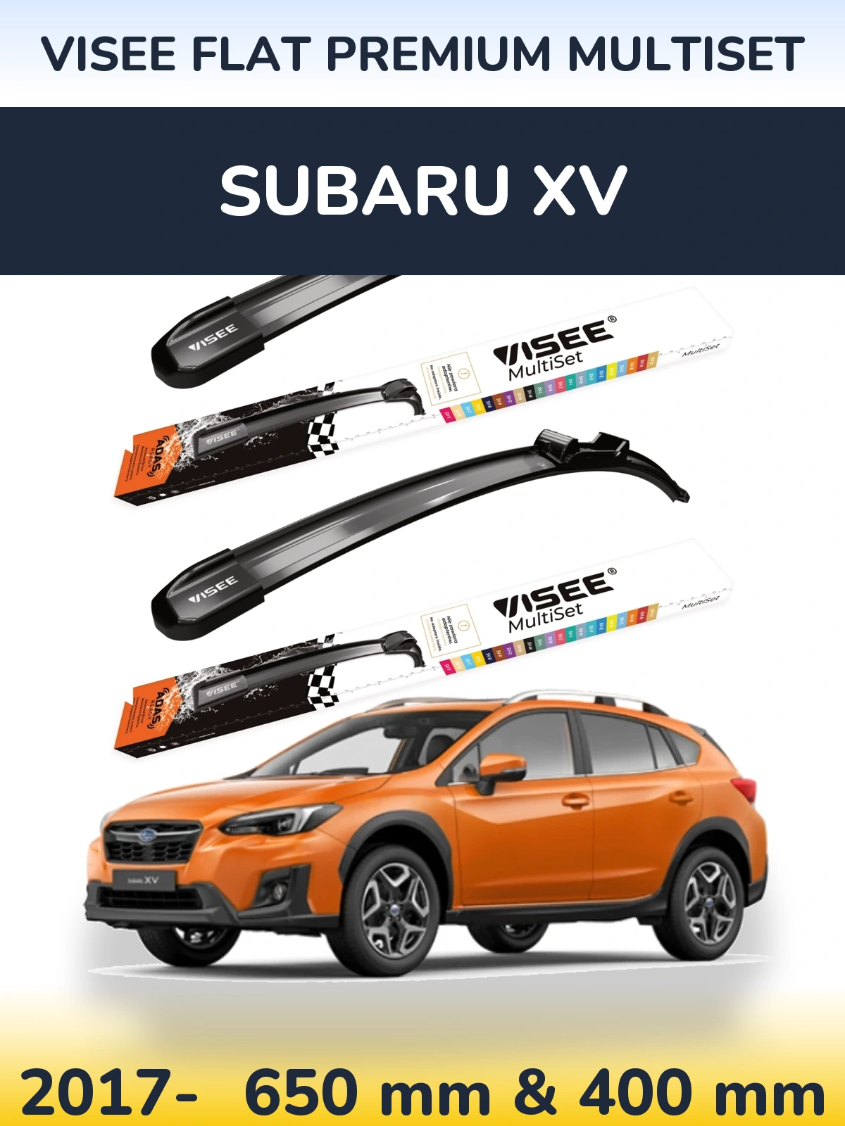 Komplet przednich wycieraczek VISEE FLAT PREMIUM MultiSet 650 & 400 mm do Subaru XV 2017-2026