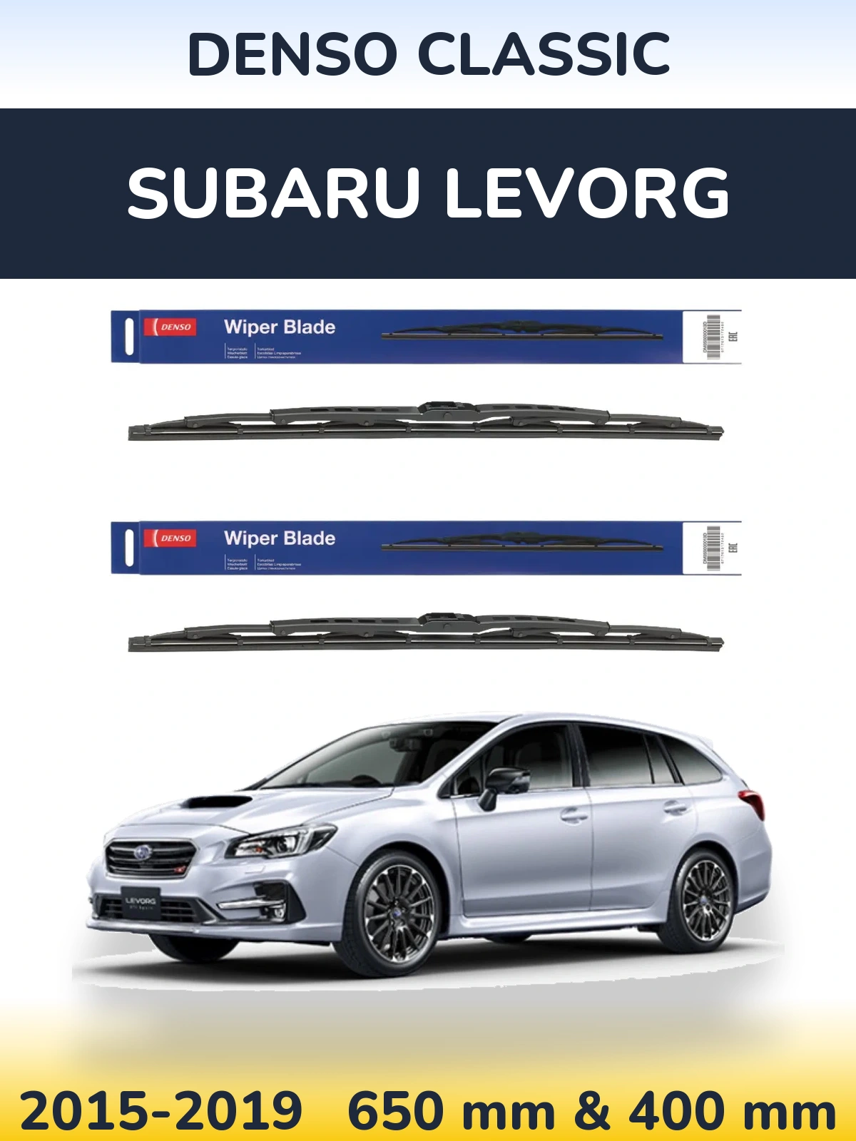Front wiper blade set Denso Classic 650 & 400 mm for Subaru Levorg 2015-2019