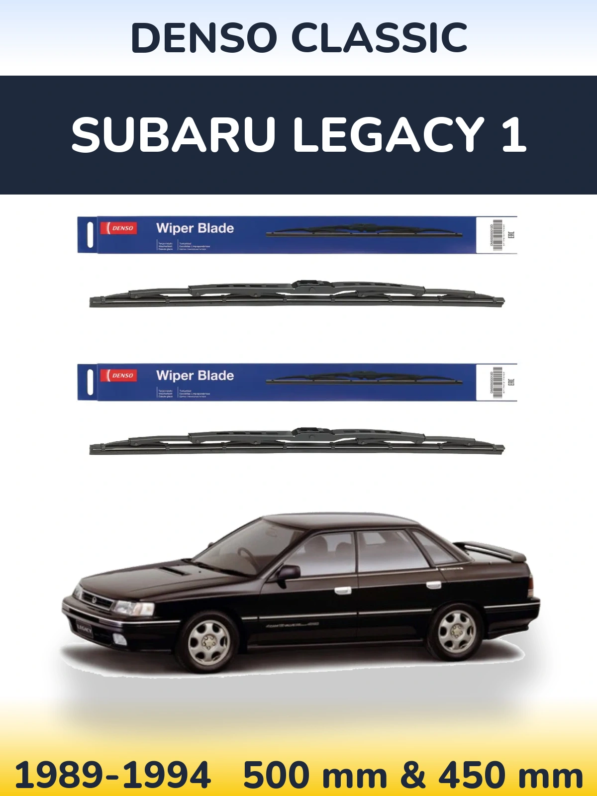 Front wiper blade set Denso Classic 500 & 450 mm for Subaru Legacy 1 1989-1994