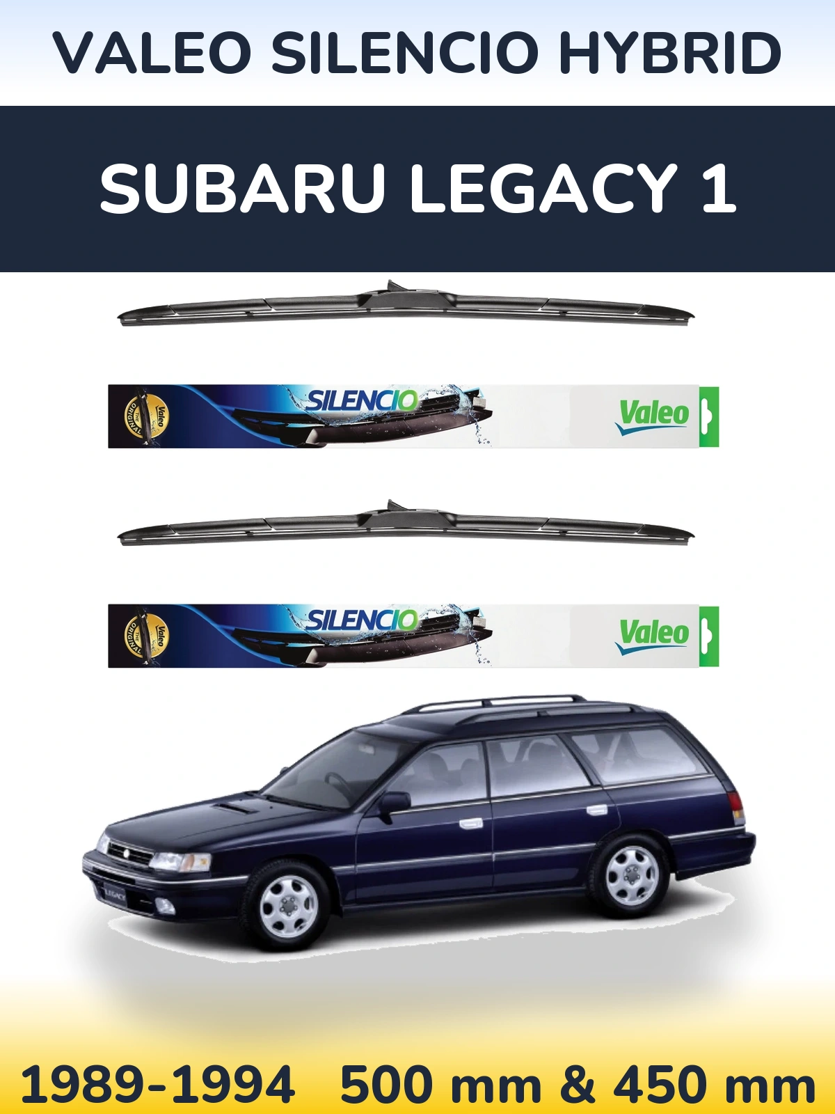Komplet przednich wycieraczek Valeo Silencio Hybrid 500 & 450 mm do Subaru Legacy 1 1989-1994