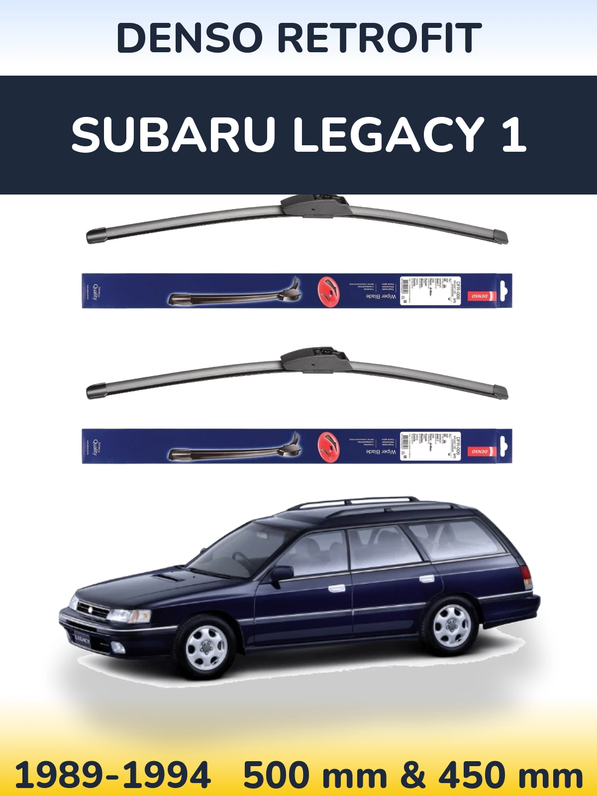 Komplet przednich wycieraczek Denso Retrofit 500 & 450 mm do Subaru Legacy 1 1989-1994