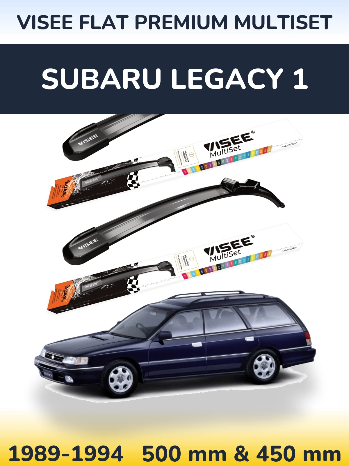 Komplet przednich wycieraczek VISEE FLAT PREMIUM MultiSet 500 & 450 mm do Subaru Legacy 1 1989-1994