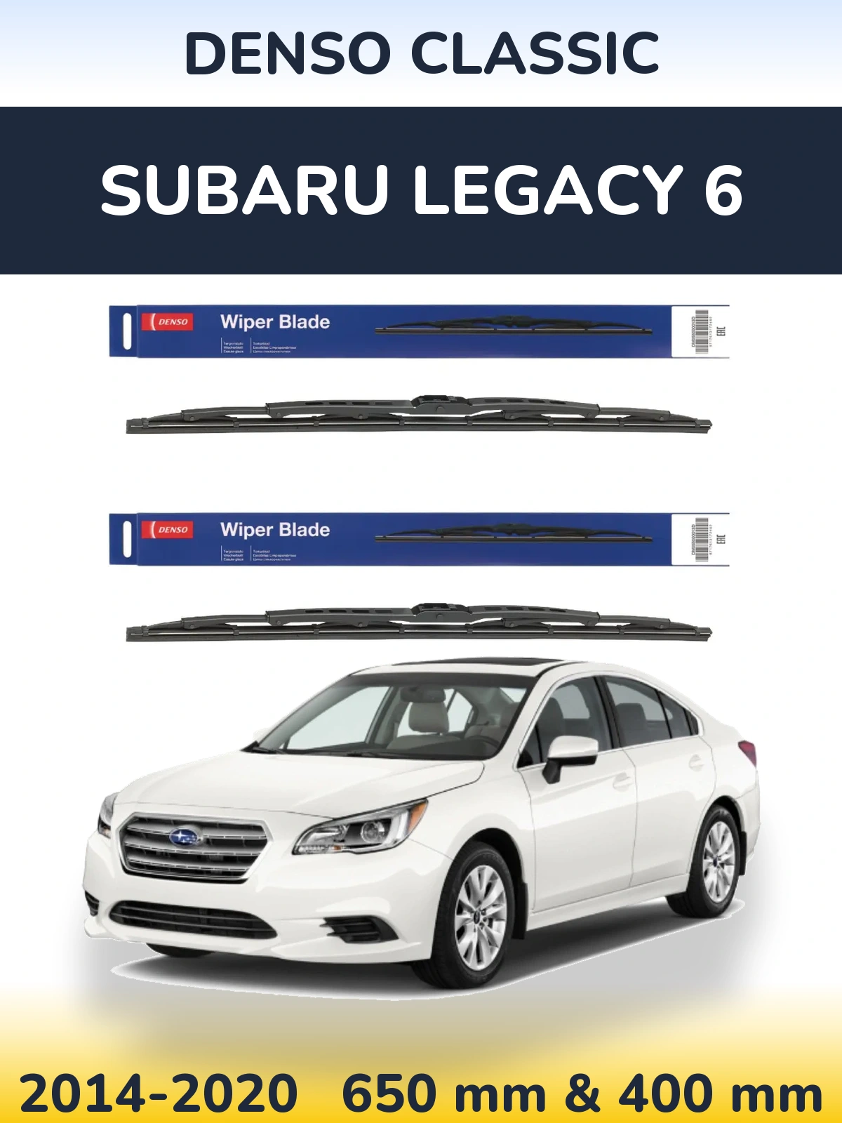 Front wiper blade set Denso Classic 650 & 400 mm for Subaru Legacy 6 2014-2020