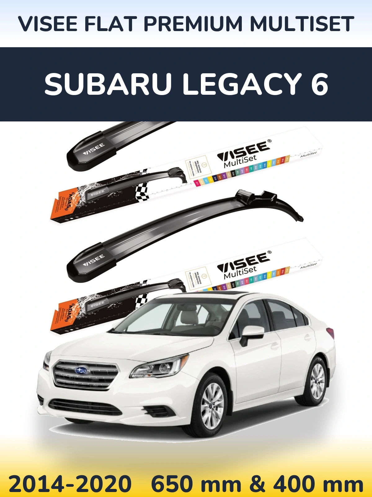 Комплект передних дворников VISEE FLAT PREMIUM MultiSet 650 & 400 мм для Subaru Legacy 6 2014-2020