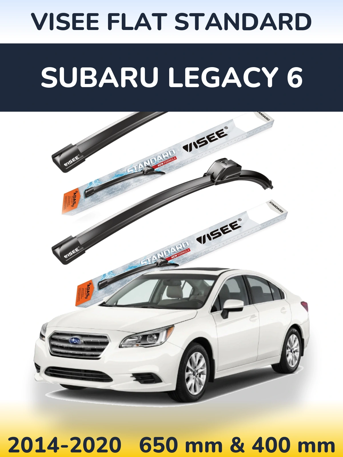 Комплект передних дворников VISEE FLAT STANDARD 650 & 400 мм для Subaru Legacy 6 2014-2020